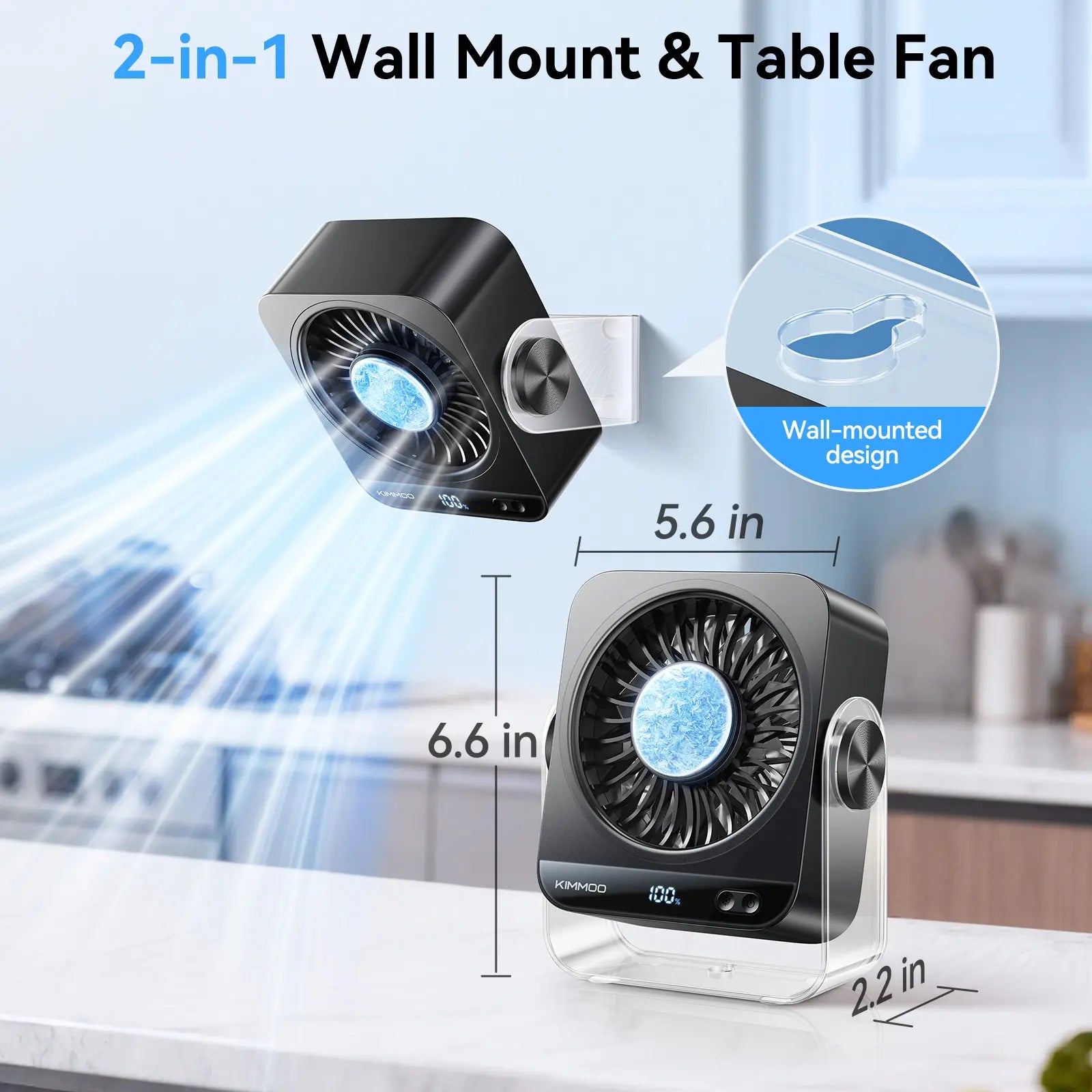 KIMMOO Desk Fan for Bedroom, 199 Speeds Turbo Airflow, Portable Fan with Ice Cooling, Digital Display Quiet Table Fan, 270° Rotating Small Rechargeable Battery Desktop Fans for Home Office