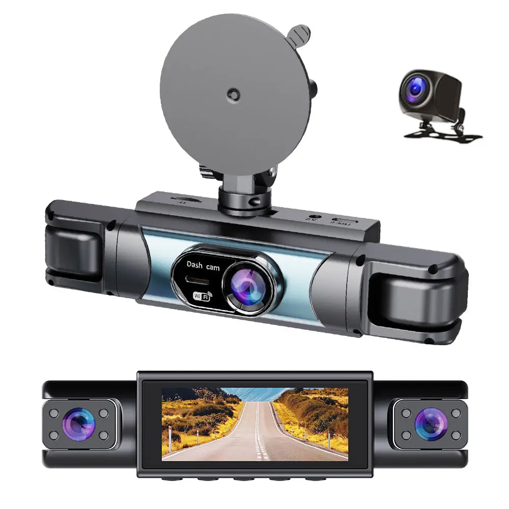 4 Channel Dash Cam 1080P FHD 360° Surround View, 3.18" IPS Display, Built-In 2.4Ghz Wifi App Control, WDR, Loop Recording, Reverse Assist, 4 Lens Front Rear inside Left Right Car Driving Recorder-Yy