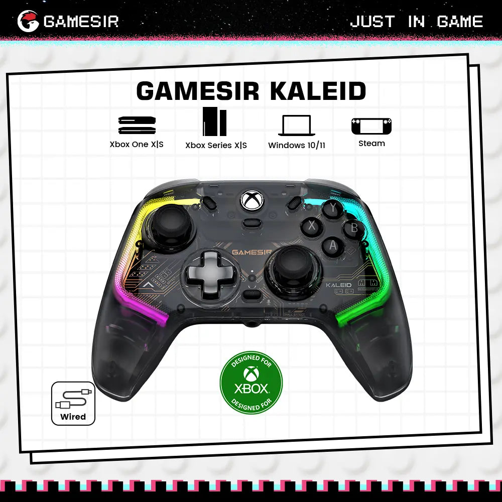 Gamesir Kaleid Wired RGB Light Controller for Xbox Series X|S, Xbox One,Windows 10/11 & Steam, Plug and Play Gaming Gamepad, Transparent Video Game Controller with Hall Effect Joysticks/Hall Trigger