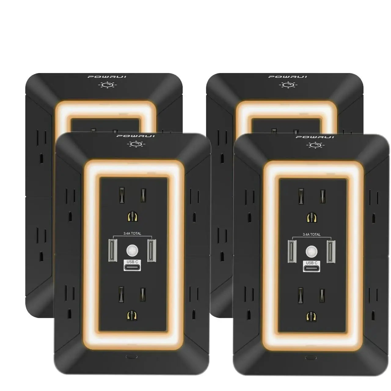 【9 in 1】Outlet Extender USB Wall Charger - 6 AC Surge Protector Outlets with 3 USB Ports (1 USB C) and Night Light, 3-Sided Multi Plug Wall Outlet Power Strip with Spaced Outlets, ETL Listed, Black,Halloween Decor