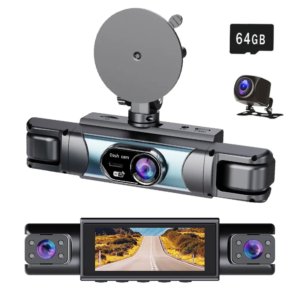 4 Channel Dash Cam 1080P FHD 360° Surround View, 3.18" IPS Display, Built-In 2.4Ghz Wifi App Control, WDR, Loop Recording, Reverse Assist, 4 Lens Front Rear inside Left Right Car Driving Recorder-Yy