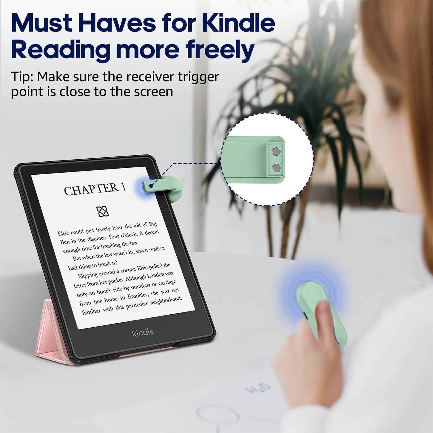 (Upgraded)Datafy Remote Control Page Turner for Kindle Paperwhite Oasis Kobo, Camera Shutter & Video Recording, Ereaders Clicker for Ipad Tablets Reading Novels with Wrist Strap Storage Bag