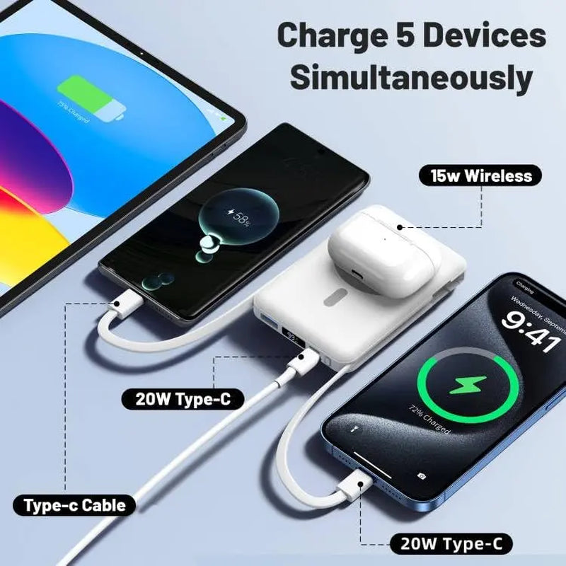 Magnetic Power Bank 10,000Mah Wireless Portable Charger Fast Charging Magsafe Battery Pack for Iphone 17/16/15/14/13/12/Plus/Pro Max Compact Travel Friendly