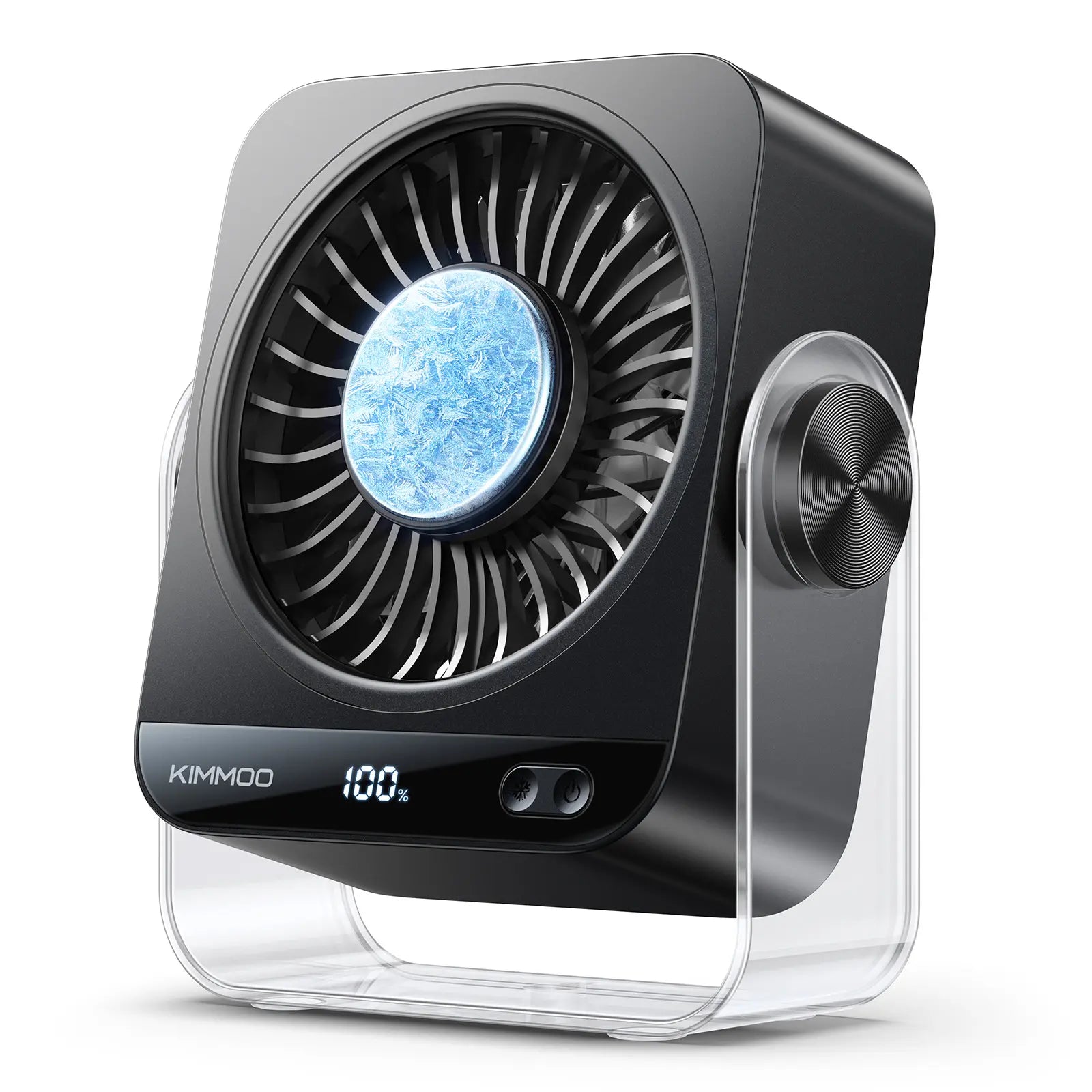 KIMMOO Desk Fan for Bedroom, 199 Speeds Turbo Airflow, Portable Fan with Ice Cooling, Digital Display Quiet Table Fan, 270° Rotating Small Rechargeable Battery Desktop Fans for Home Office
