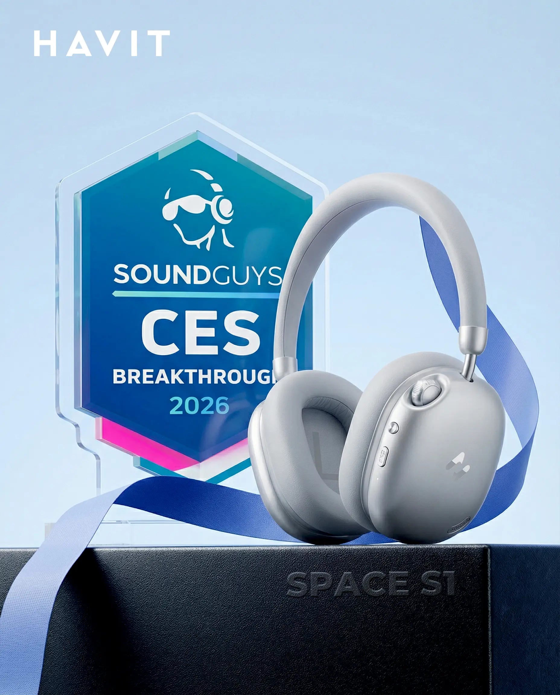 HAVIT SPACE S1 Hybrid Adaptive Active Noise Cancelling Headphones Wireless Space S1, over Ear Headphones, Bluetooth 6.0, 100H Playtime, LHDC Hi-Res Sound, Custom EQ via App, Travel, Office, Home, Durable Audio