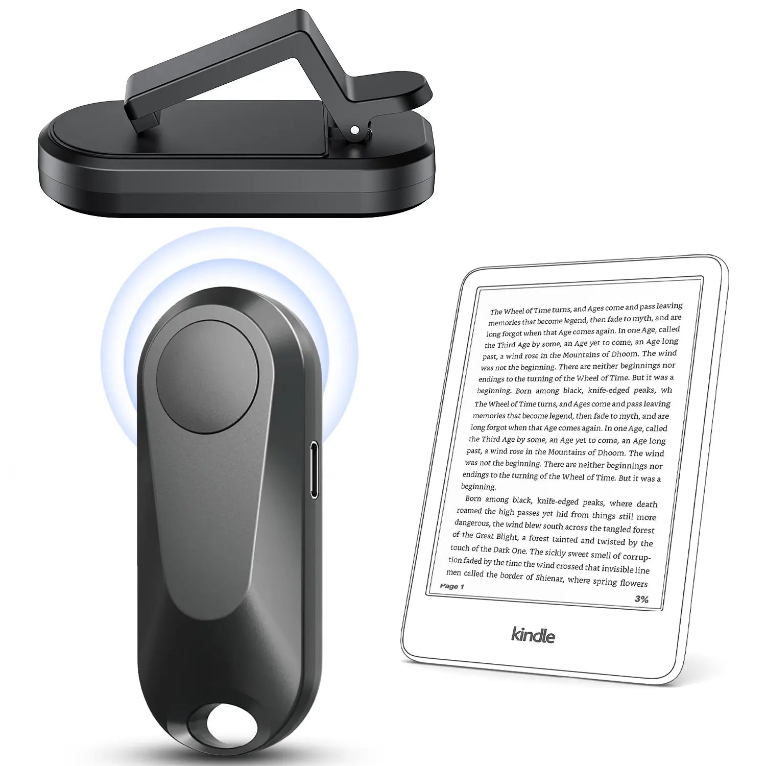 (Upgraded)Datafy Remote Control Page Turner for Kindle Paperwhite Oasis Kobo, Camera Shutter & Video Recording, Ereaders Clicker for Ipad Tablets Reading Novels with Wrist Strap Storage Bag