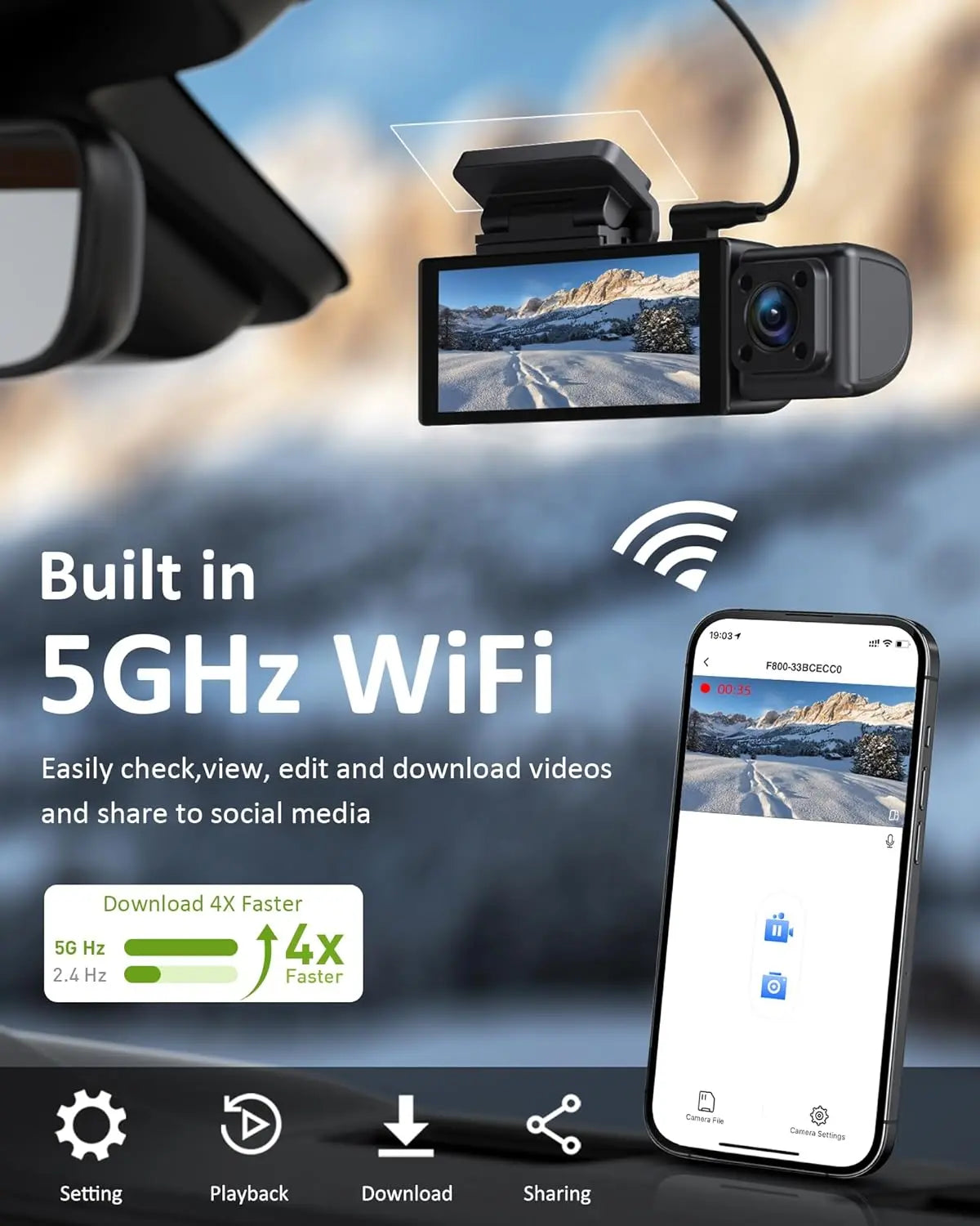 4K 3 Channel Dash Cam Front Rear inside STARVIS Sensor 5Ghz Wifi 64GB Card Included 2160P+1080P+1080P Car Dash Camera 3.16 IPS Screen IR Night Vision HDR 24/7 Parking Mode